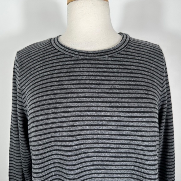 Eileen Fisher Gray Black Striped Long Sleeve Top Mini Dress Tencel Crew Neck M - Picture 2 of 8